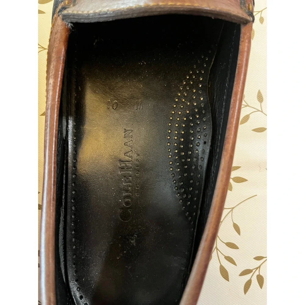 Cole Haan Country Mens 10 M Two Tone Leather Kiltie Tassel Loafers Black Brown